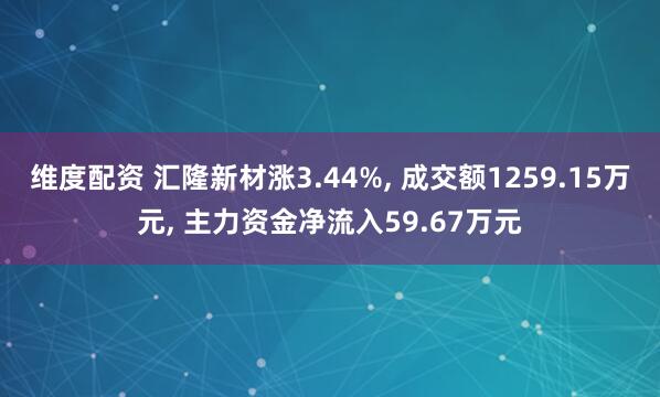 维度配资 汇隆新材涨3.44%, 成交额1259.15万元, 主力资金净流入59.67万元